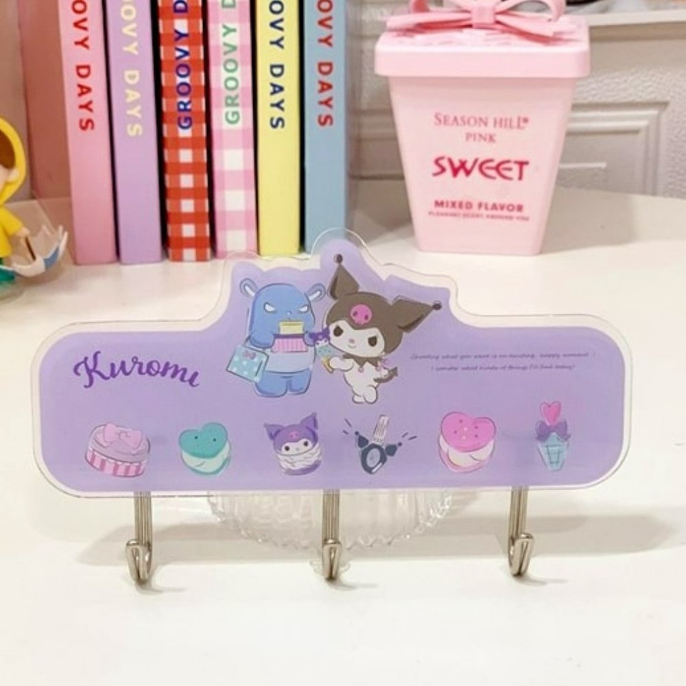 Sanrio Kuromi Adhesive Wall 3 Hooks Purple Adhesive